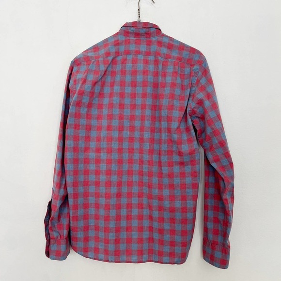 J. Crew Slim Button Up Shirt Men's Size Medium Pink Blue Buffalo Check Cotton - Picture 2 of 4
